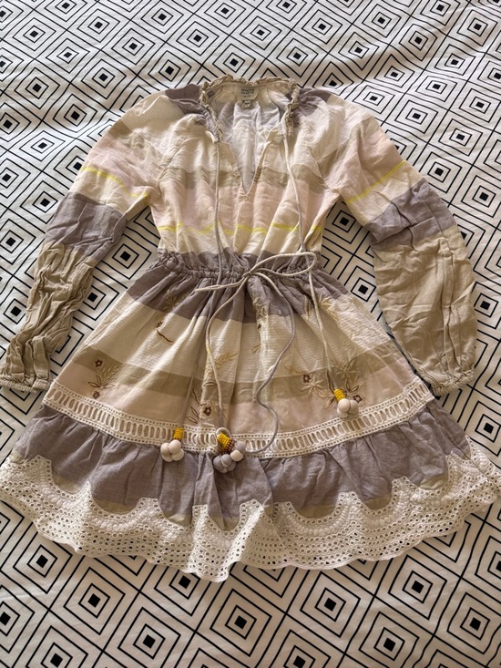 HEMANT & NANDITA Dresses & Skirts - HEMANT & NANDITA Cream, Taupe & Yellow Striped Mini Dress